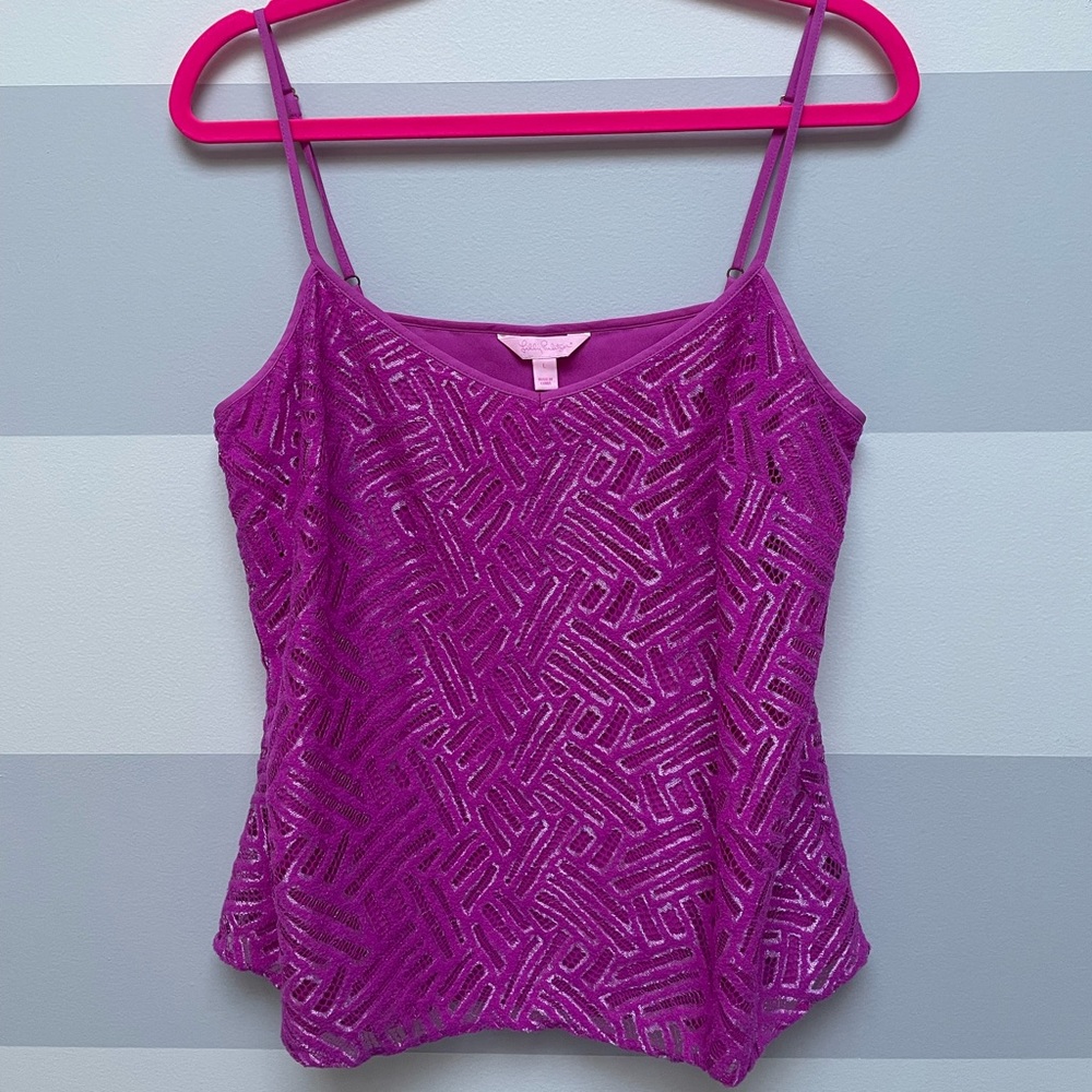 Lilly Pulitzer Rose Top - Va Voom Purple Bamboo Geo Lace Size L